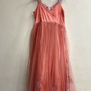 Peach Self Stitched Gown