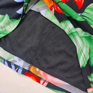 Black Tropical Mini Dress With Criss Cross Back