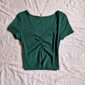 H&M Green Y2k Pinterest Forest Core Coquette Top