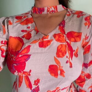 Floral Printed With Unique Neckline Design