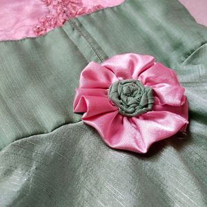 Pastel Green Frock With Pink Embroidery Work!!✨️