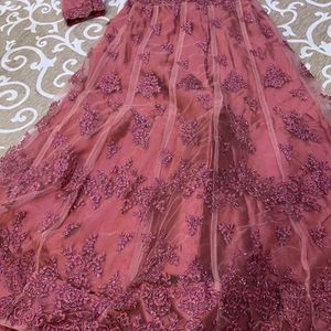 Pink Long Gown With Dupatta