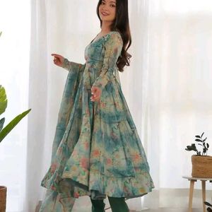 Stylish Organza Digital Printed Kurta With Dupatta