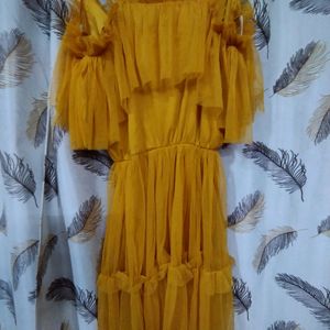 Off Shoulder Mustard Yellow Mini Dress