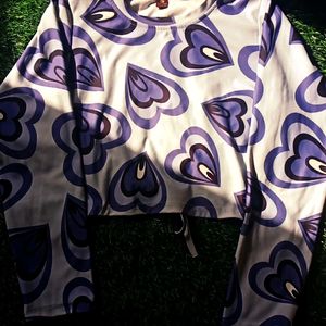 Purple Hearts Full Sleeve Crop Top