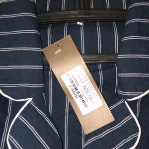 Nightwear Shirt. Navy Blue With White Stripes.