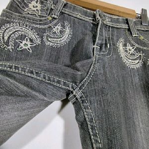 Grey Embroidered Jeans (Women's)