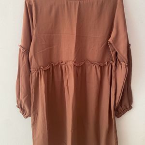 Women Nude A Line Dress With Puff Sleeve