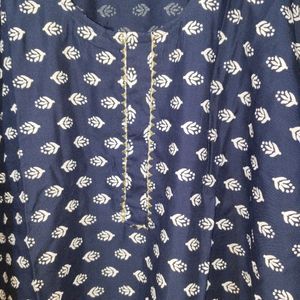 Navy Blue Printed Kurti (Women's)