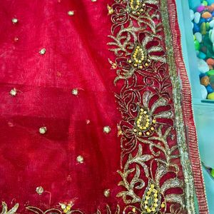 Handwork Soft Net Maroon Saree With Blouse