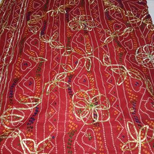 Hand Work Red Saree Karvachauth Special