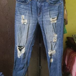 Boyfriend Dark Blue Torn Jeans Size 32