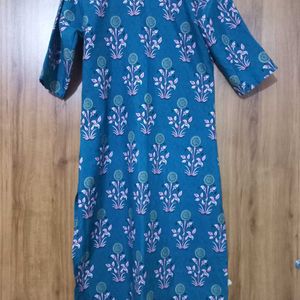 Women Printed Art Silk A-line Kurta( Blue)