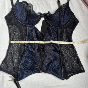 La Senza Black And Blue Lace Corset