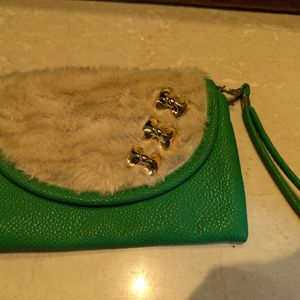 Green Faux Fur Wallet