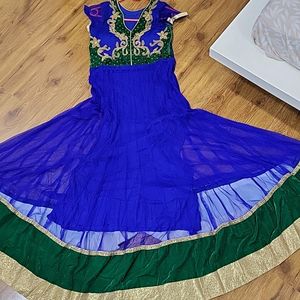 Blue N Dark Green Anarkali Dress