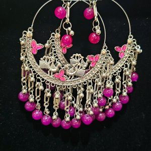 Beautiful Oxidized Chandbali With Pink Beads