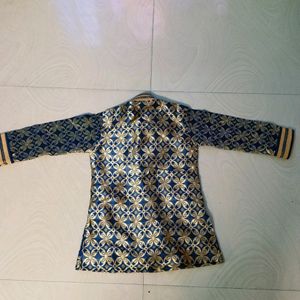 Navy Blue Colour Boys Banarasi Silk Dhoti Suit