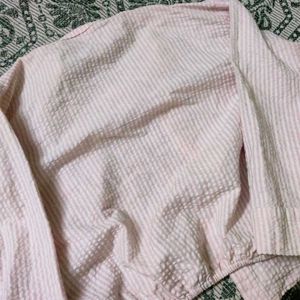 Pink And White Crop Shirt