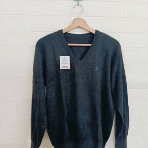 Dark Grey V Neck Wool Sweater