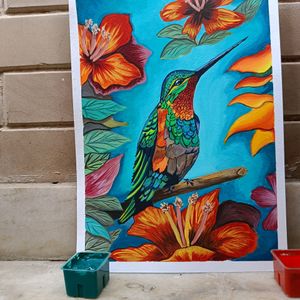 Hummingbird Painting On A4 Sheet