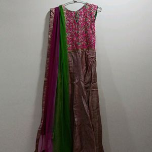 Ethnic Gown With Chiffon Dupatta