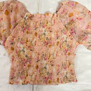 Floral Puffy Sleeves Crop Top For Women