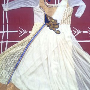 New White Stone Worked Anarkali Set L Size