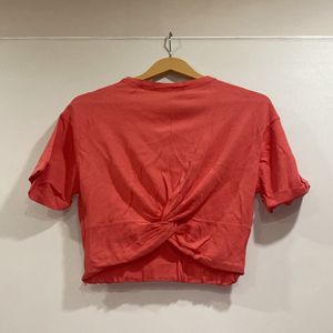 Peach Crop Top With Stretchable Material