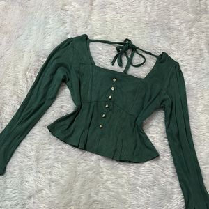 Green Cute Pemplum Crop Top