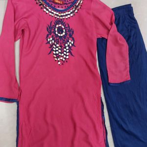 Mirror Work Kurti Wid Plazo Dupatta