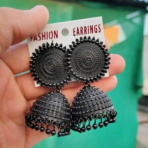 Traditional Black Alloy Jhumka Earrings For girls