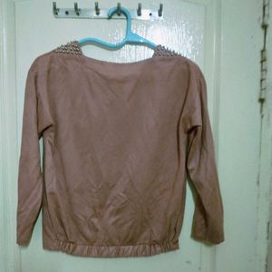 Suede Fabric Full Sleeves Embellished Top