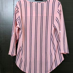 Pastel Perfection: Pink Striped Casual Top