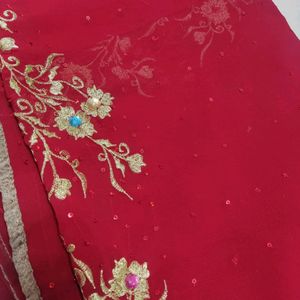 Brand New Red Saree With Blouse Piece