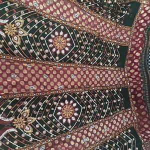 Lahenga Pattern Saree Maroon Green With Blouse ,vi