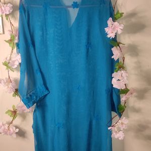 Beautiful Blue chikankeri Kurti