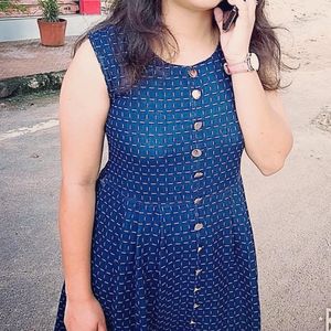 Blue Casual Check Print Dress