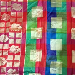 Multicolor Saree in good condition without blouse.