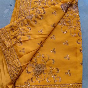 Orange Heavy Work Saree With Blouse