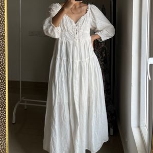 Broderie White Cotton Midi Dress