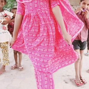 Pink Cotton Plazo Anarkali Frock Suit