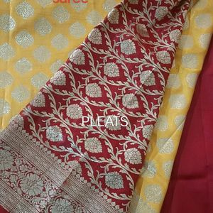 New Yellow Pink Katan Banarasi Silk Saree