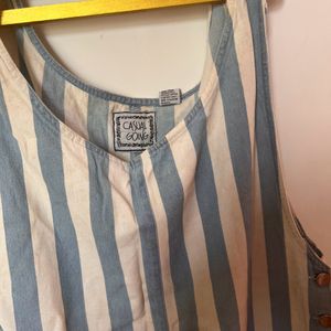 White And Blue Stripes Dungaree Dress