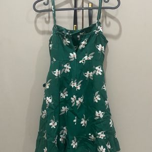 Dark Green And Floral Wrap Dress