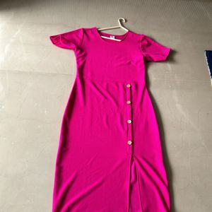 Fixed Price Pink Short Sleeves Midi With Slit