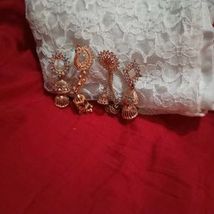 4 Rose Gold Earrings With Free Chain Ring