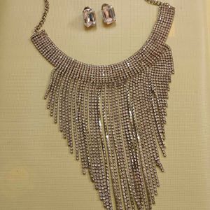 Silver Shining Necklace With Earrings