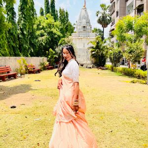 PEACH-WHITE COMBINATION HANDWORK CHOLI