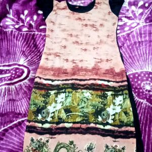 Cotton Kurti With Multicolor Front And Plain Back